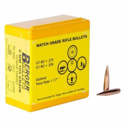 Berger VLD Hunting .264 Caliber 130 Grain Secant Very Low Drag Rifle Bullets 100 Bullet 26403